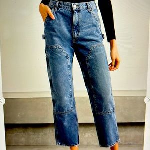 AGOLDE Rami Carpenter mid-rise, straight, cropped organic jeans (Sz 30).